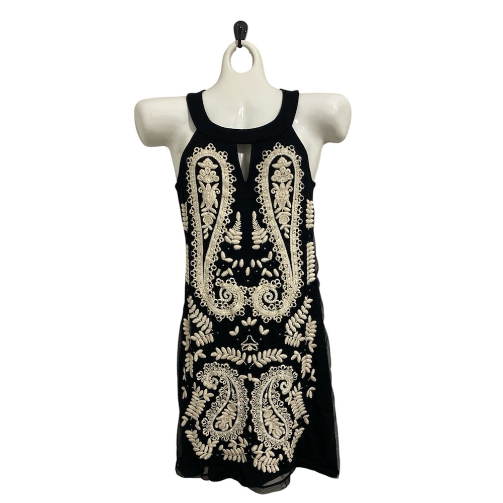INC Black and Cream Embroidered cocktail Dress